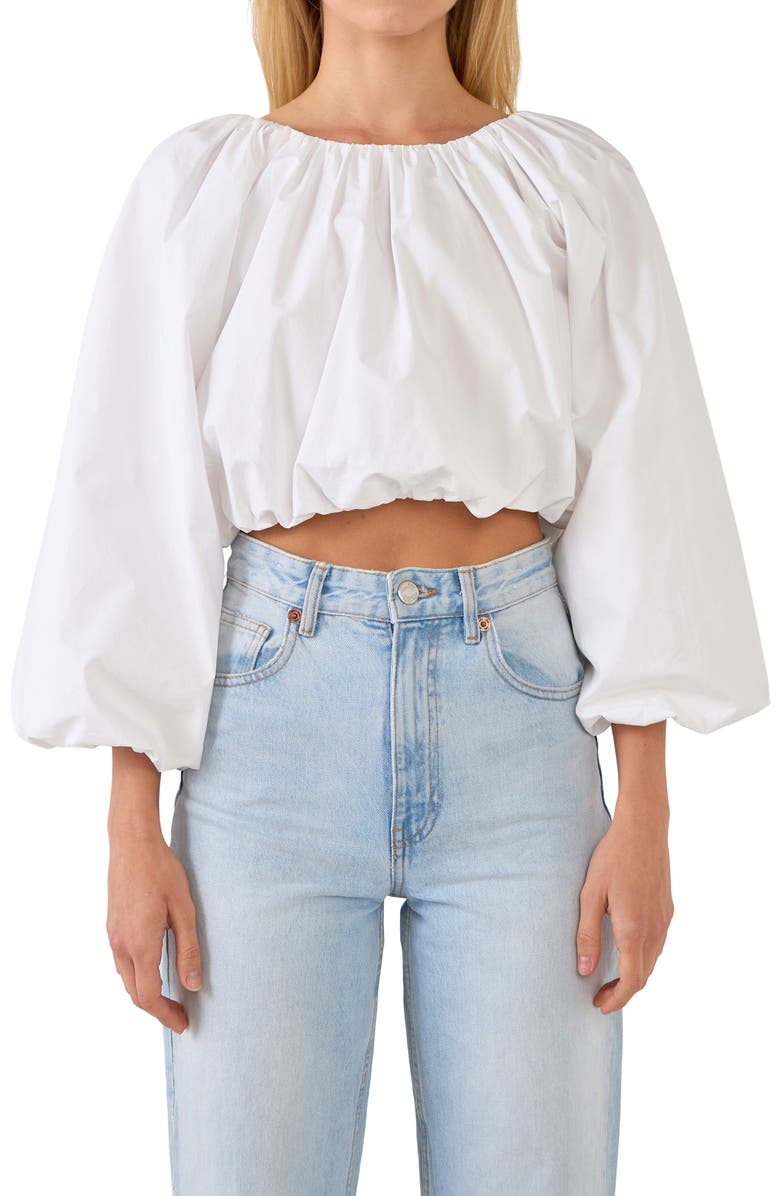 English Factory Crop Blouson Sleeve Top, Alternate, color, 