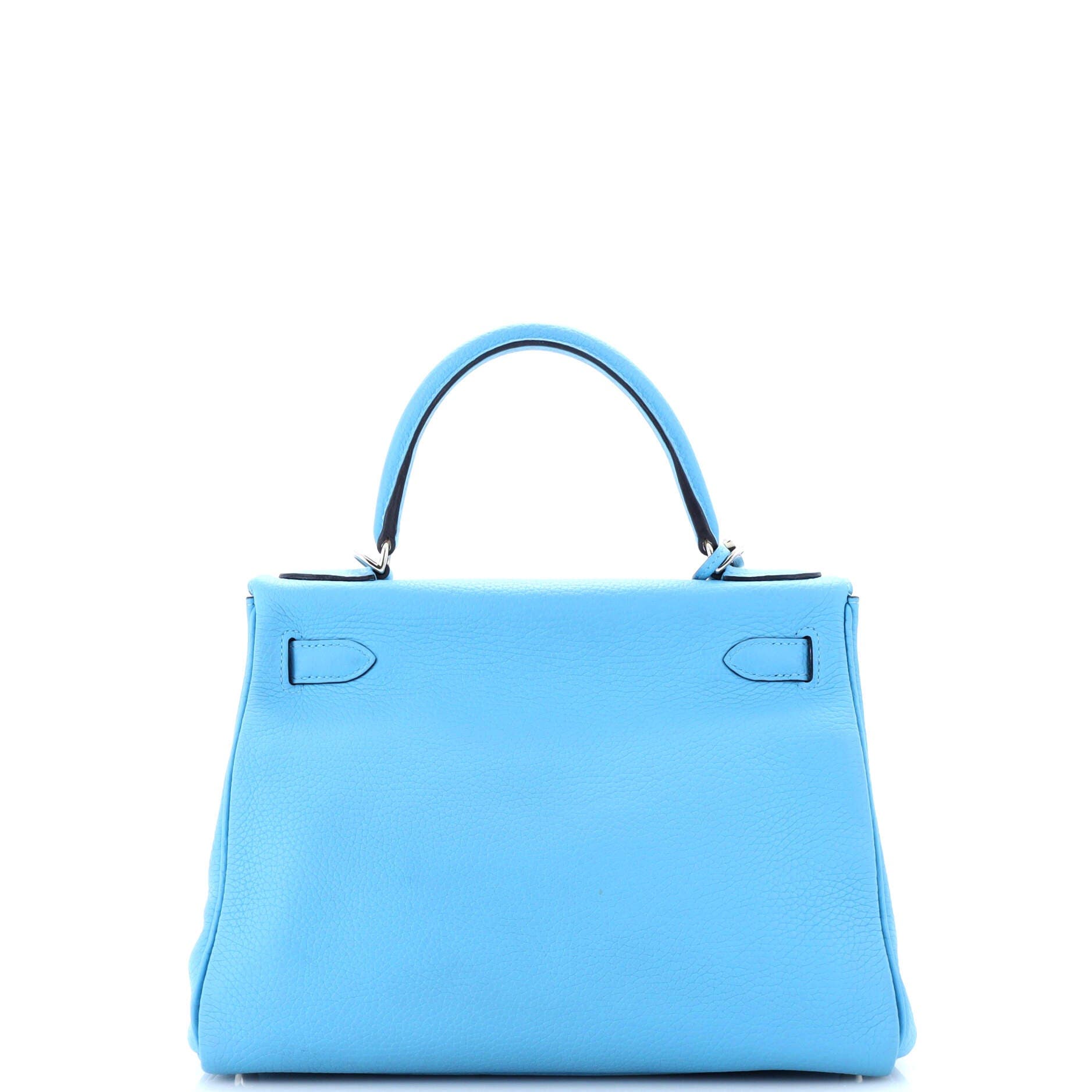 Pre-Owned Hermes Kelly Handbag Blue Clemence with Palladium Hardware 28, Alternate, color, Bleu Du Nord