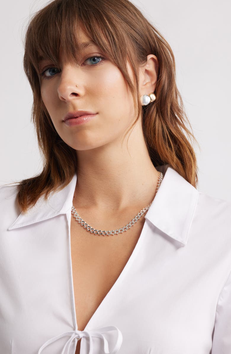 Open Edit Set of 2 Orb Huggie Earrings, Alternate, color, Gold- Silver