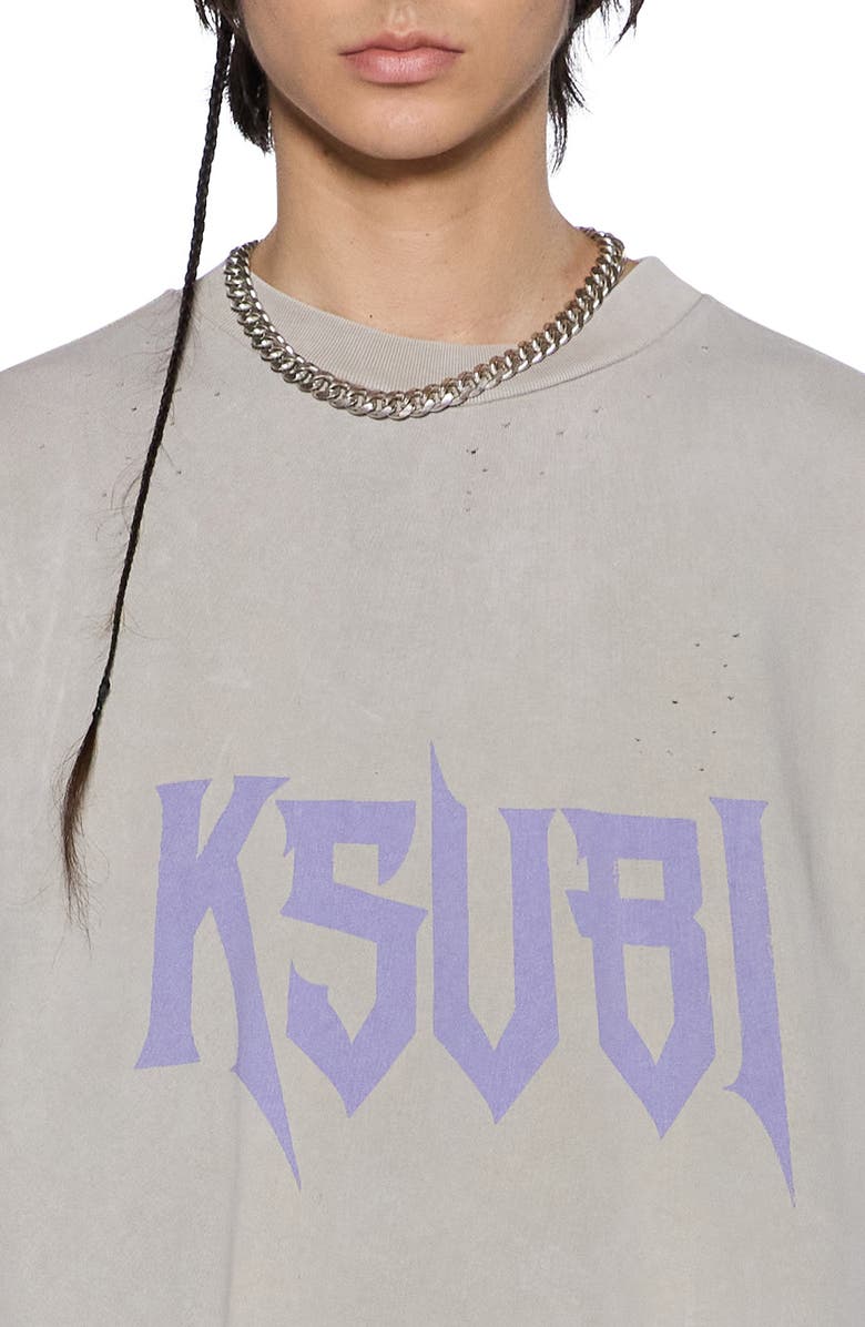 Ksubi Blasted Ekcess Oversize Distressed Graphic T-Shirt, Alternate, color, Washed Grey
