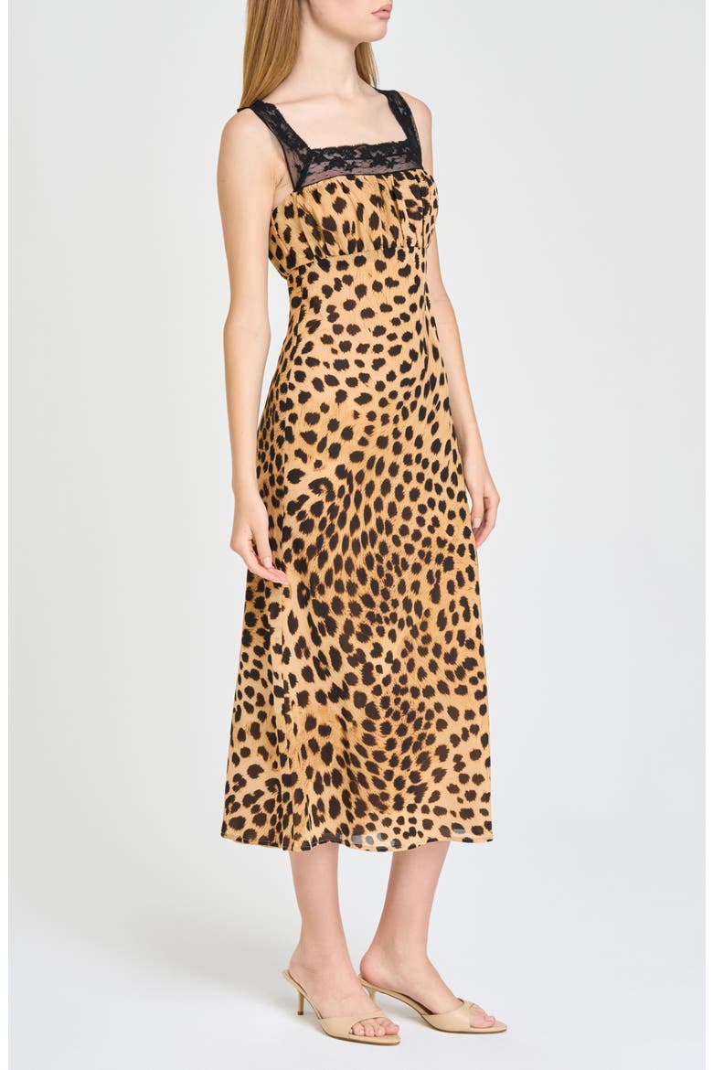 Gabrielle Lace Trim Midi Dress, Alternate, color, TAN CHEETAH