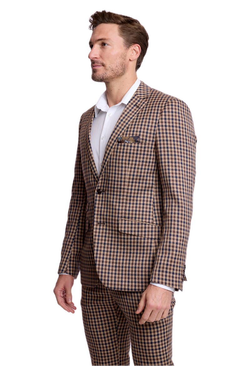 Dover Slim Fit Gingham Suit Jacket, Alternate, color, BROWN NAVY TAN GINGHAM