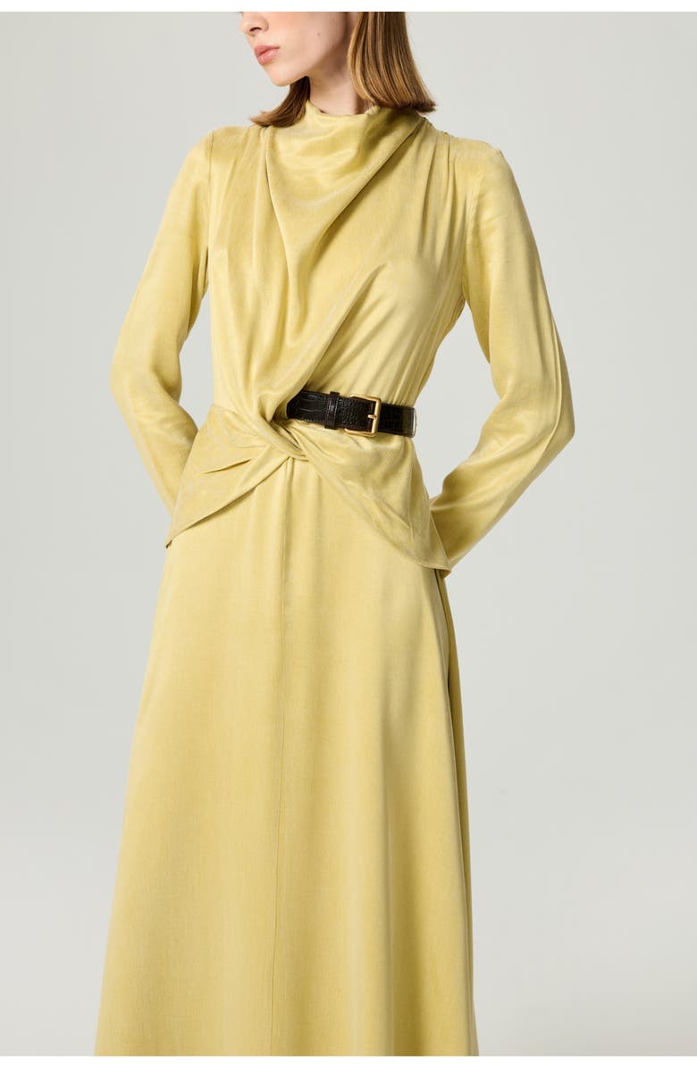 Nocturne Draped Belted Long-Sleeve Maxi Dress, Alternate, color, Yellow