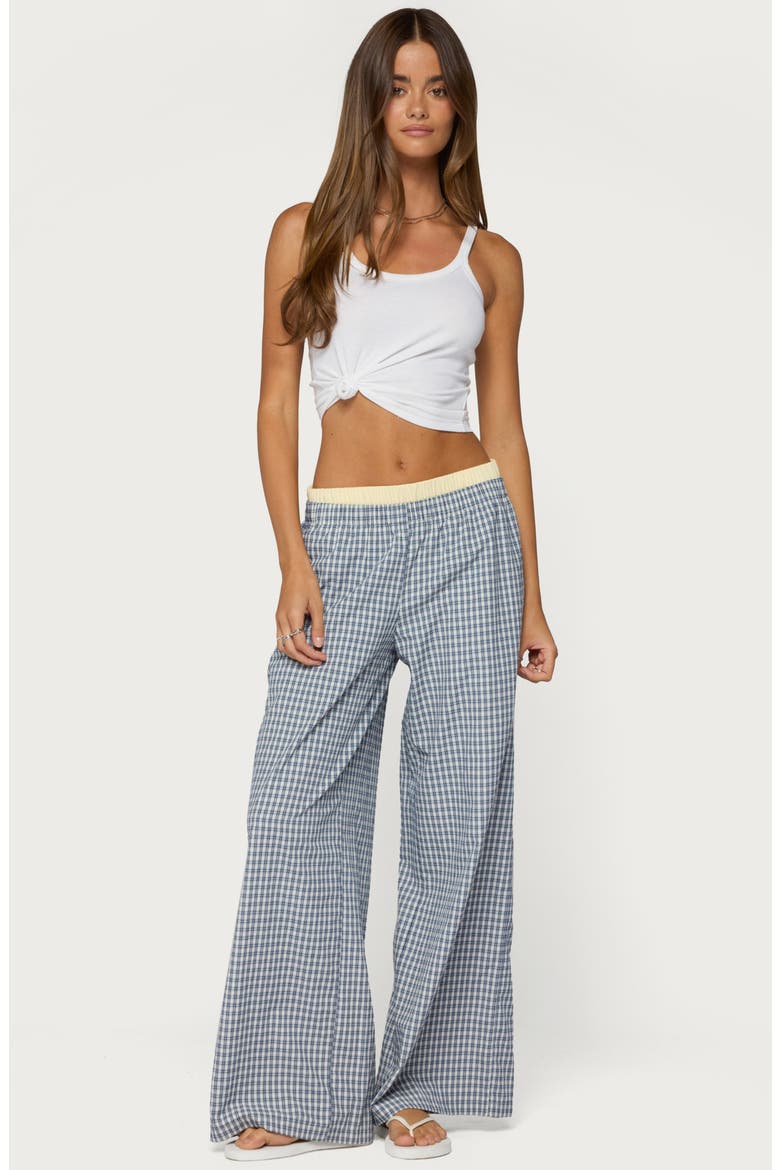 Indya Plaid Pull-On Wide Leg Pants, Alternate, color, NAVY