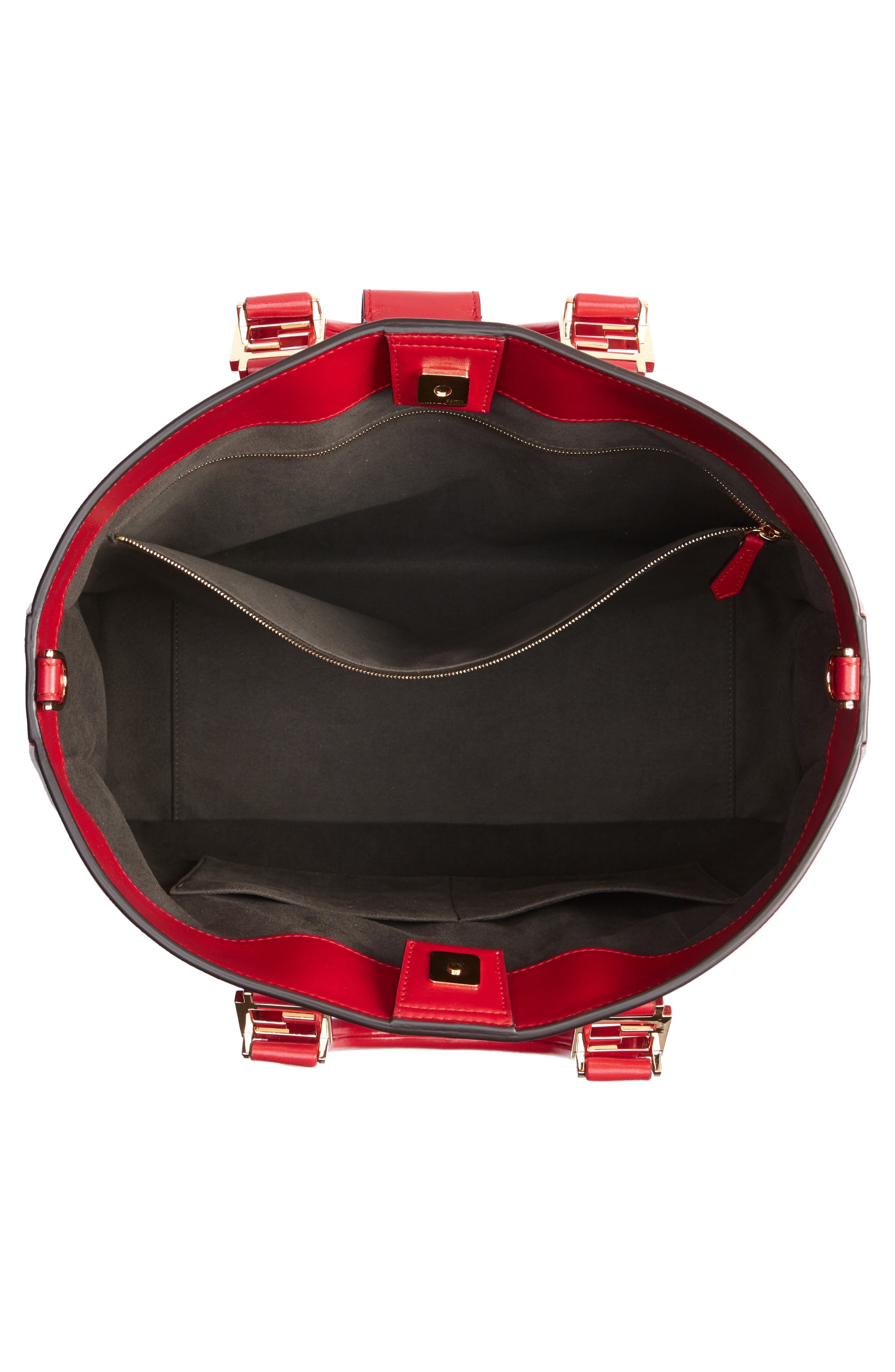 Medium FF Top Handle Leather Tote, Alternate, color, CARDINALE RED/ SOFT GOLD