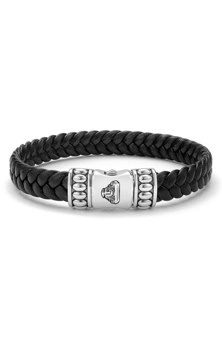 LAGOS Men's Anthem Leather Bracelet, Alternate, color, Silver