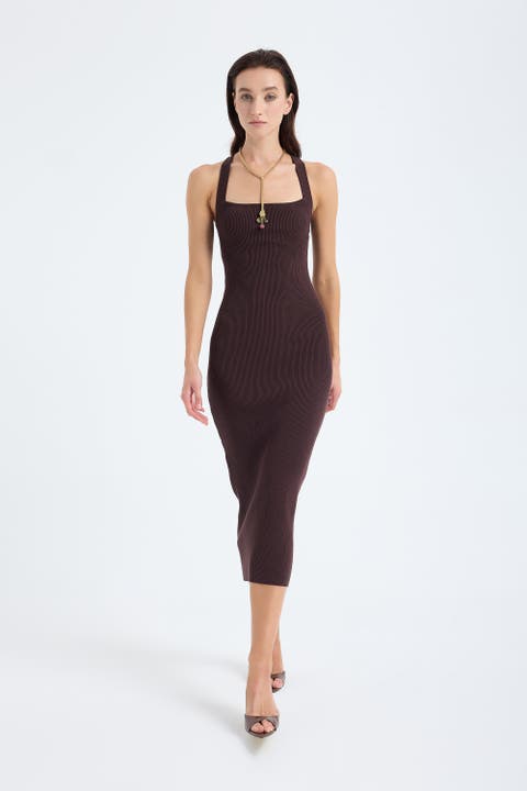 Azura Knit Crisscross Back Bodycon Midi Dress