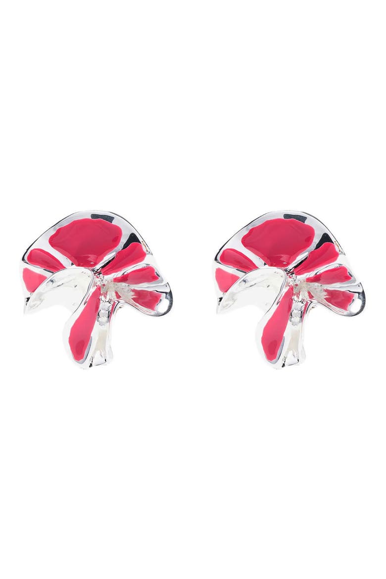 Delphinium Enamel Stud Earrings, Main, color, SILVER AND FUCHSIA