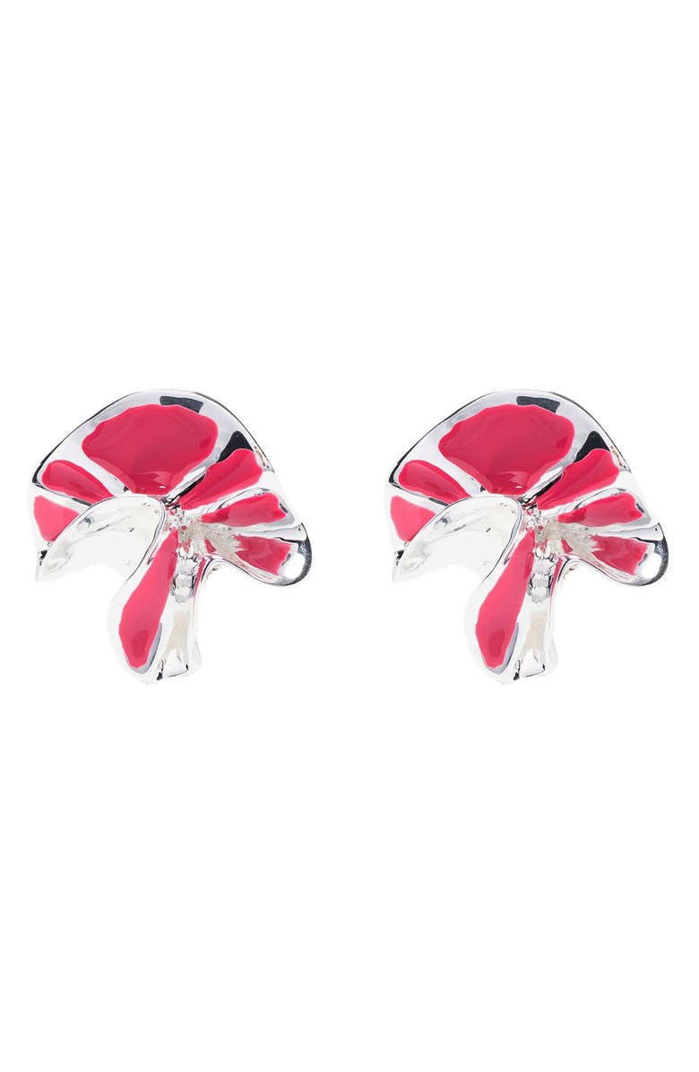 Sterling King Delphinium Enamel Stud Earrings, Main, color, Silver And Fuchsia
