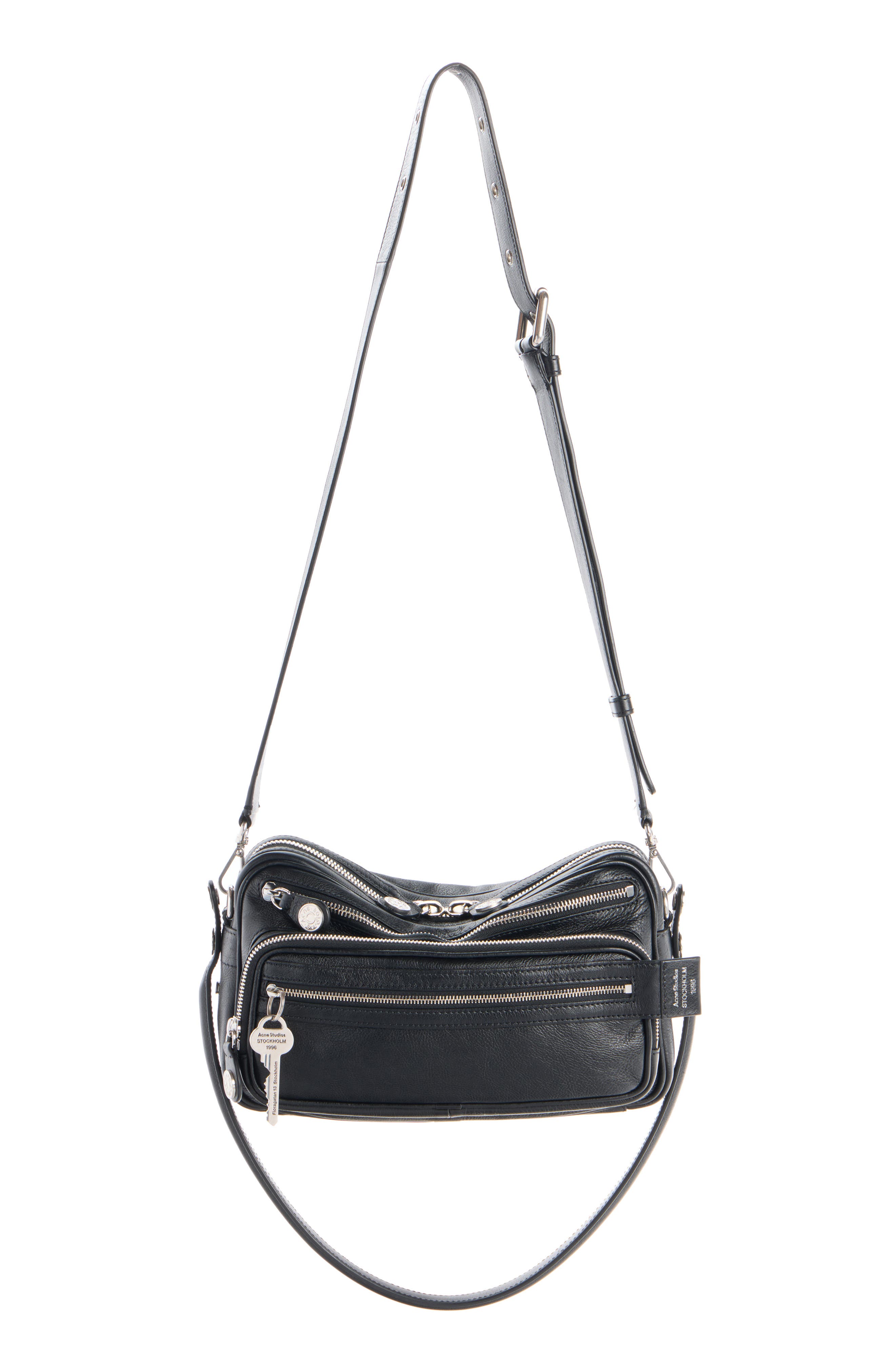 Acne Studios Small Camero Leather Shoulder Bag, Alternate, color, Black
