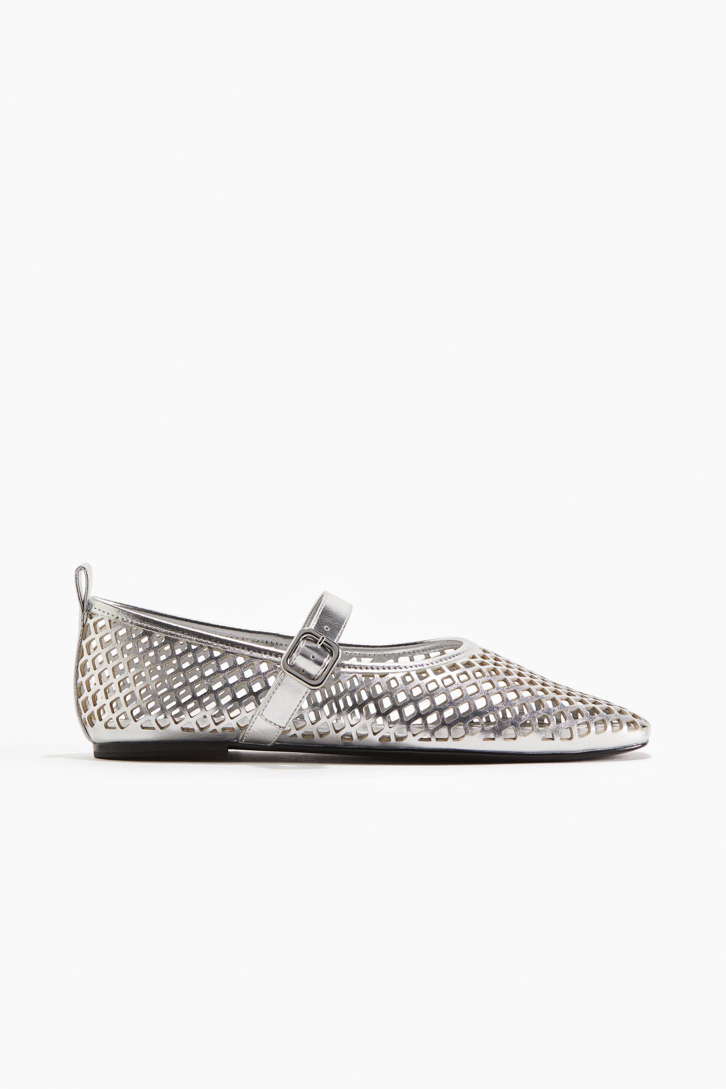 H&M Perforated Mary Jane Ballet Pumps, Alternate, color, Silver-Colored
