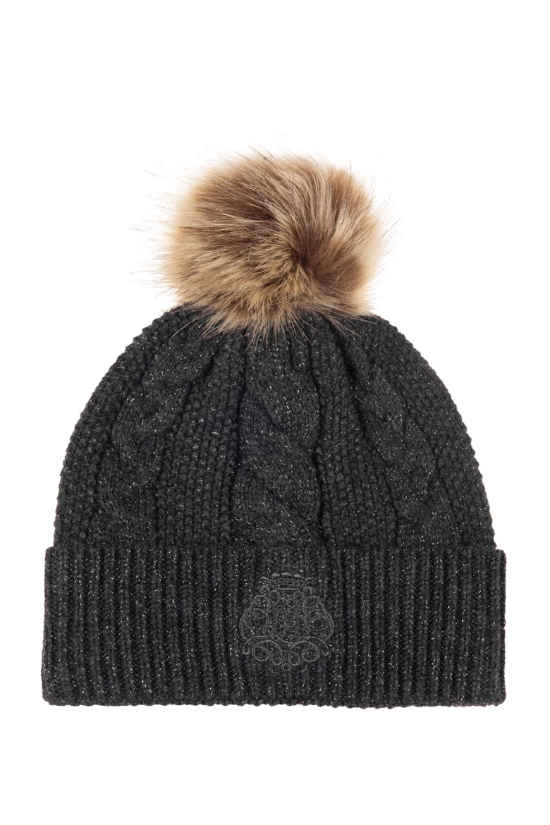 metallic direct embroidery cable hat, Main, color, onyx heather