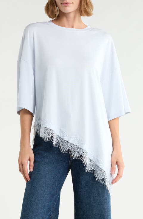 Lace Hem Assymetric Top