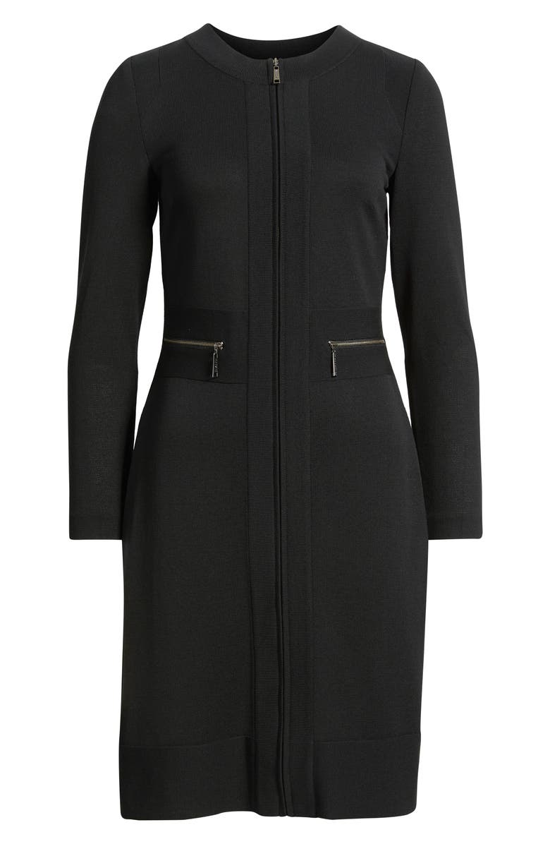 Misook Zip Front Long Sleeve Knit Sheath Dress, Alternate, color, 