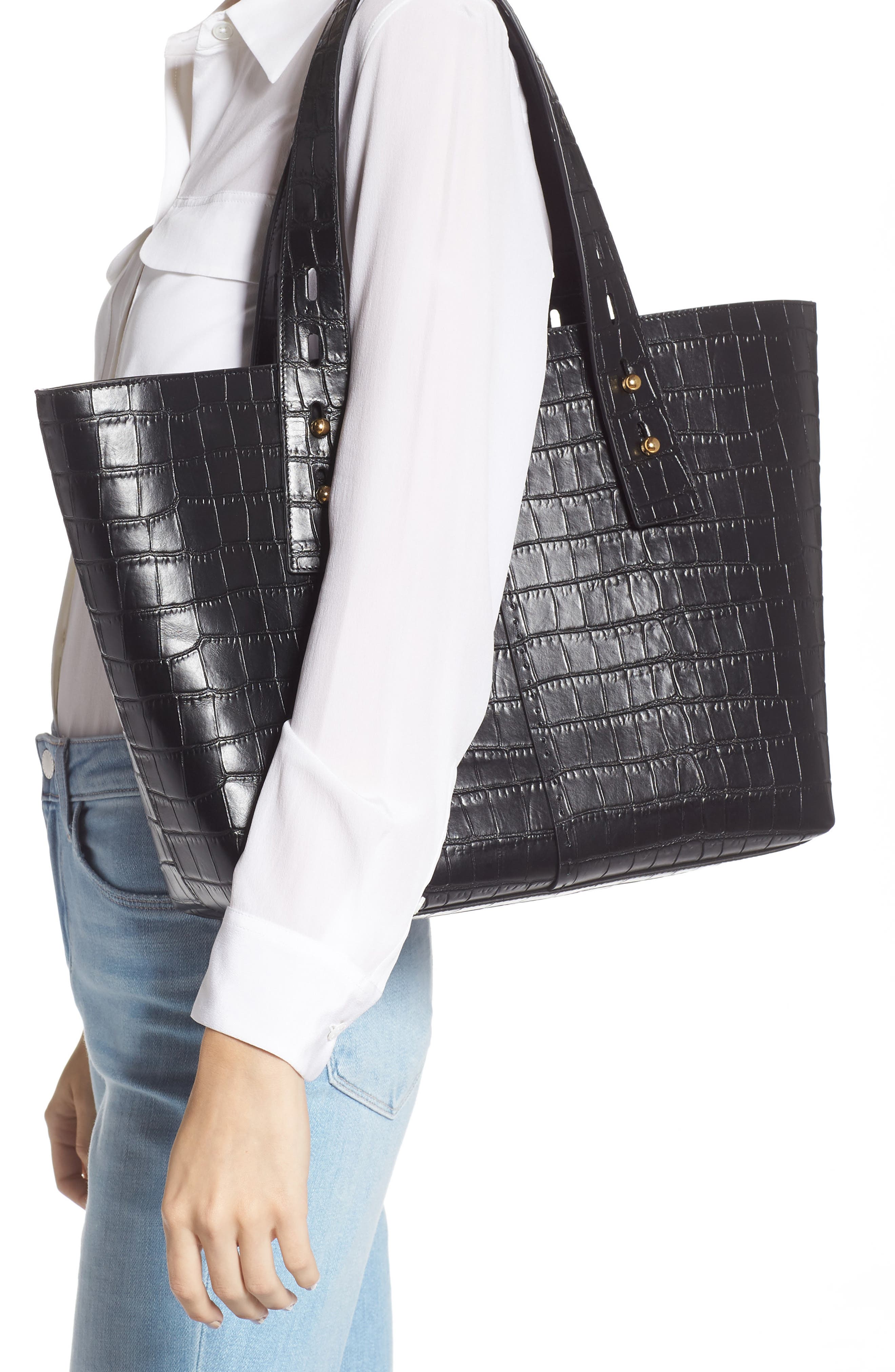 FRAME Les Second Medium Embossed Leather Tote, Alternate, color, 