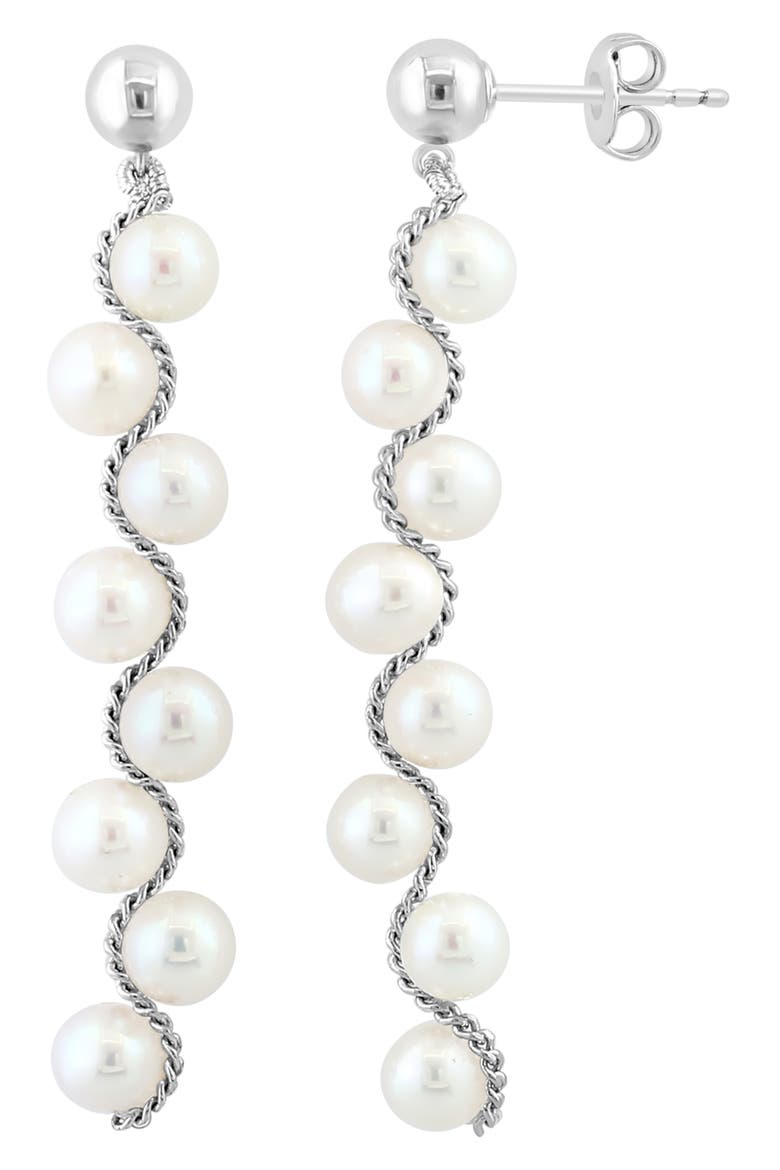 Sterling Silver 5mm Freshwater Pearl Linear Drop Earrings, Alternate, color, SILVER