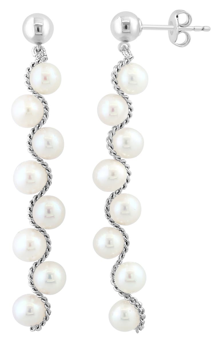 EFFY Sterling Silver 5mm Freshwater Pearl Linear Drop Earrings, Alternate, color, Silver