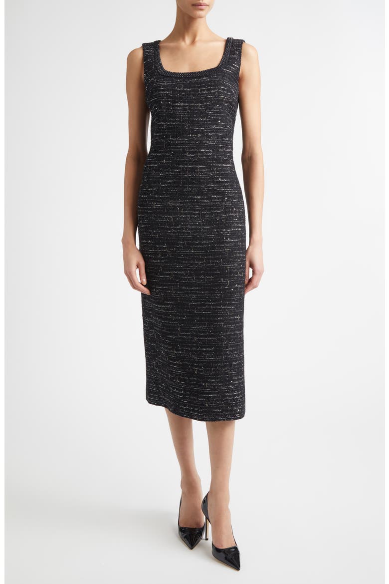 Cannes Tweed Sleeveless Midi Dress, Main, color, BLACK METALLIC MULTI