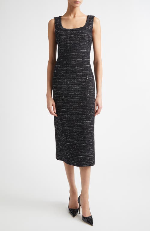ST. JOHN Cannes Tweed Sleeveless Midi Dress in Black Metallic Multi at Nordstrom, Size 8