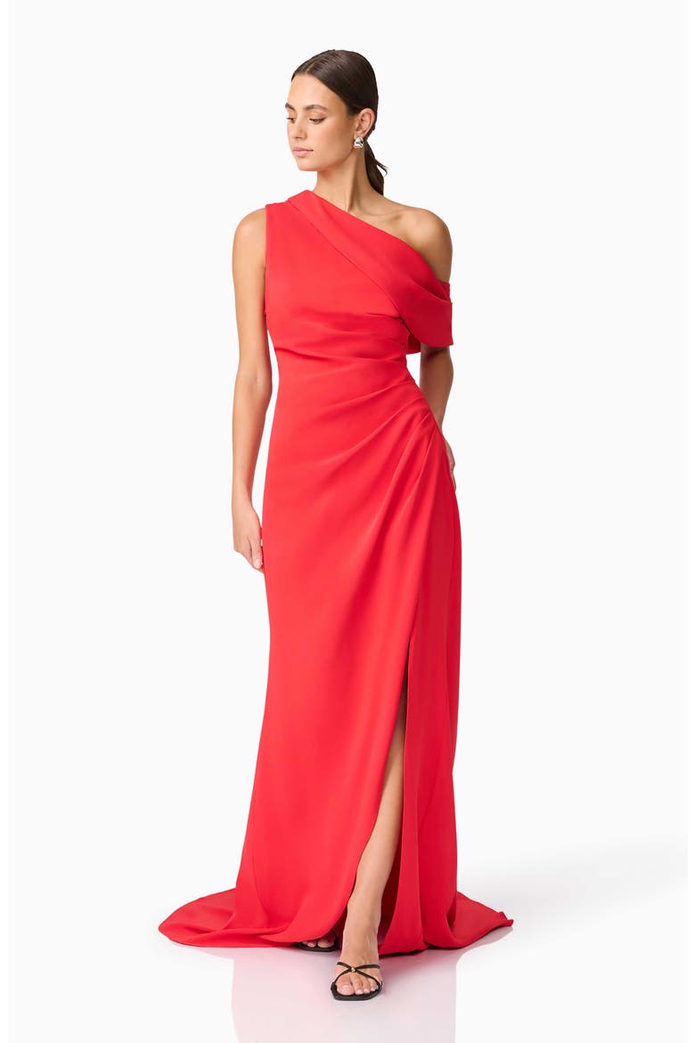 Isadora One Shoulder Crepe Gown, Alternate, color, RED