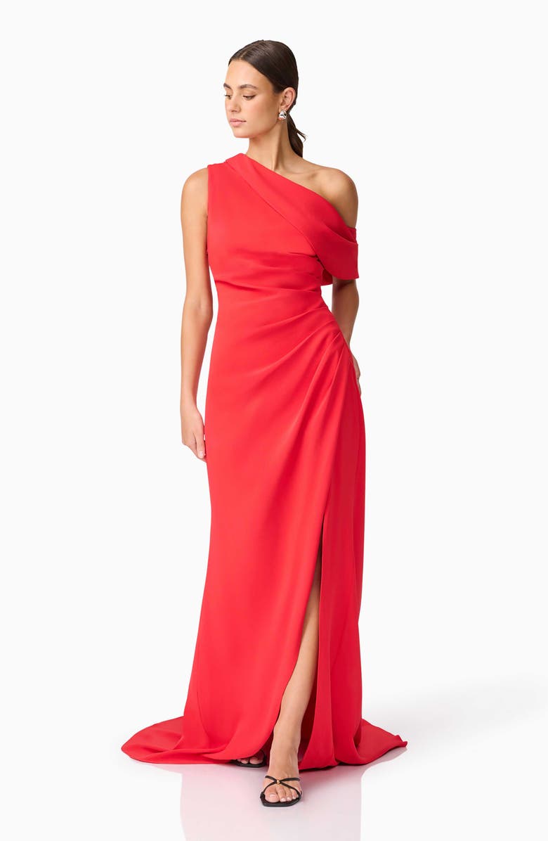 Elliatt Isadora One Shoulder Crepe Gown, Alternate, color, Red