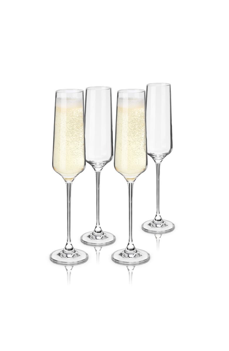 Viski Reserve Inez Crystal Champagne Flutes Set of 4, Alternate, color, Clear