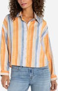 Liverpool Los Angeles Relaxed Stripe Linen Blend Button-Up Shirt