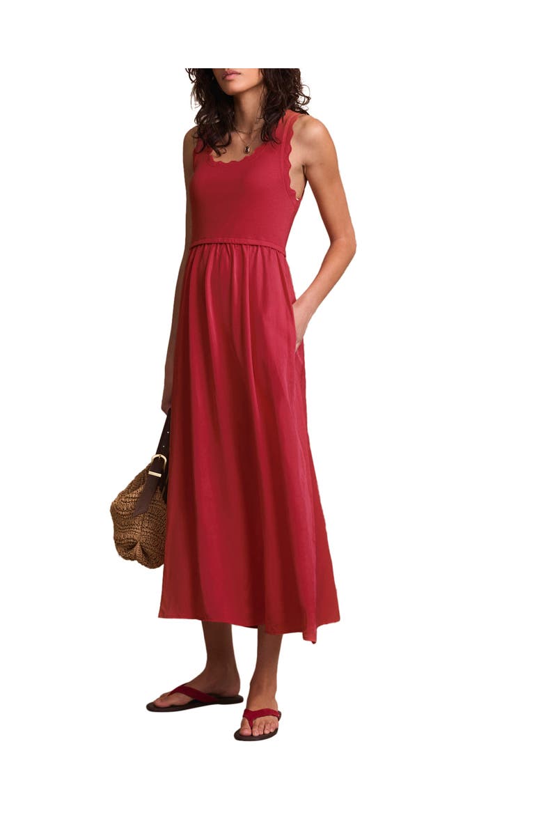 Scallop Short Sleeve Trim Midi Dress, Main, color, Red