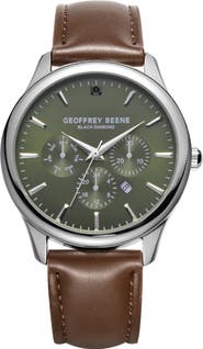 GEOFFREY BEENE Genuine Black Diamond Leather Strap Watch, 41mm - 0.001ct.