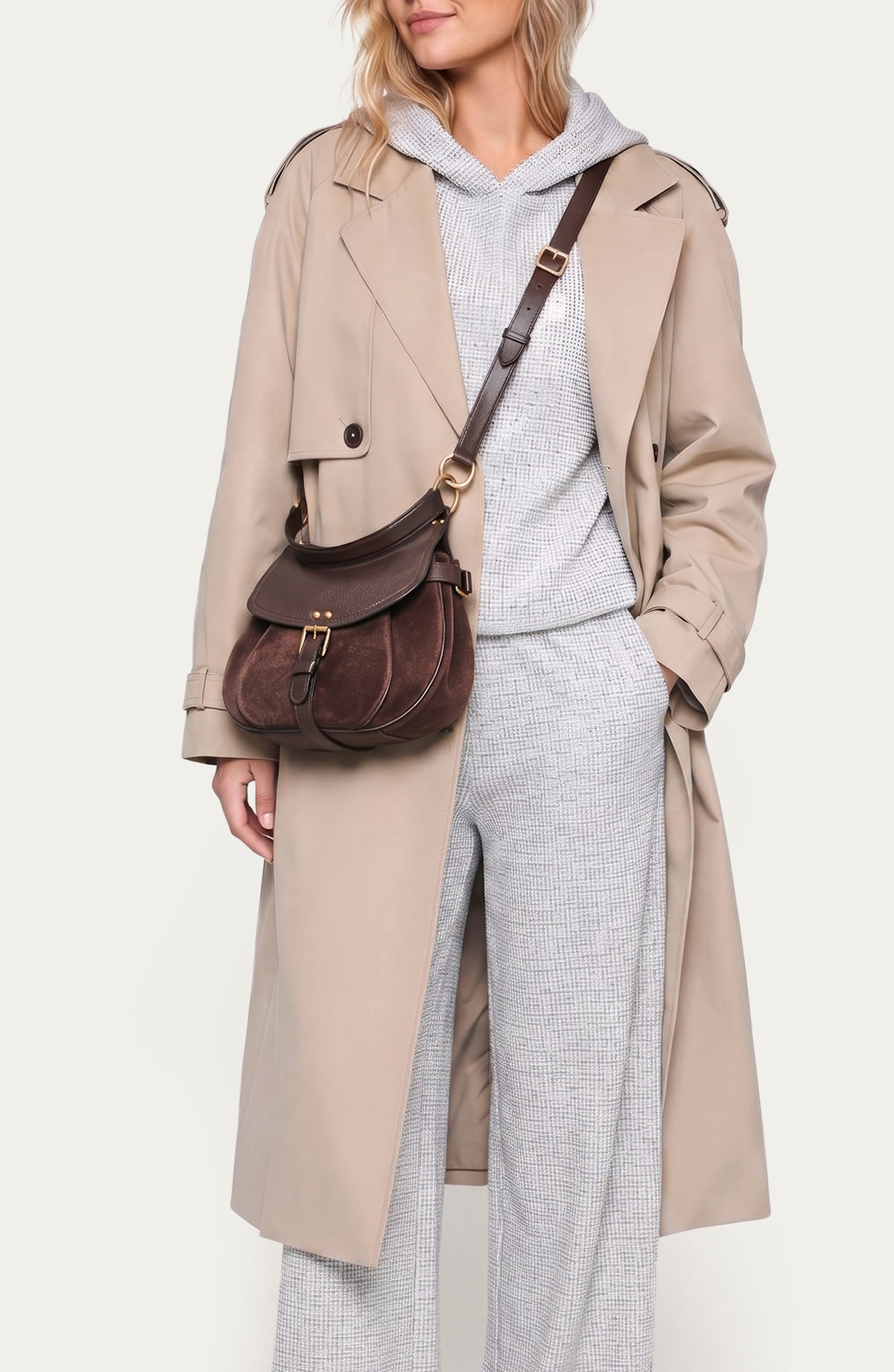 Dash Convertible Leather Crossbody Bag, Alternate, color, FUDGE SUEDE