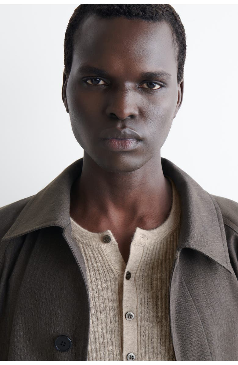 COS Cashmere-linen Henley T-shirt, Alternate, color, Beige Mélange