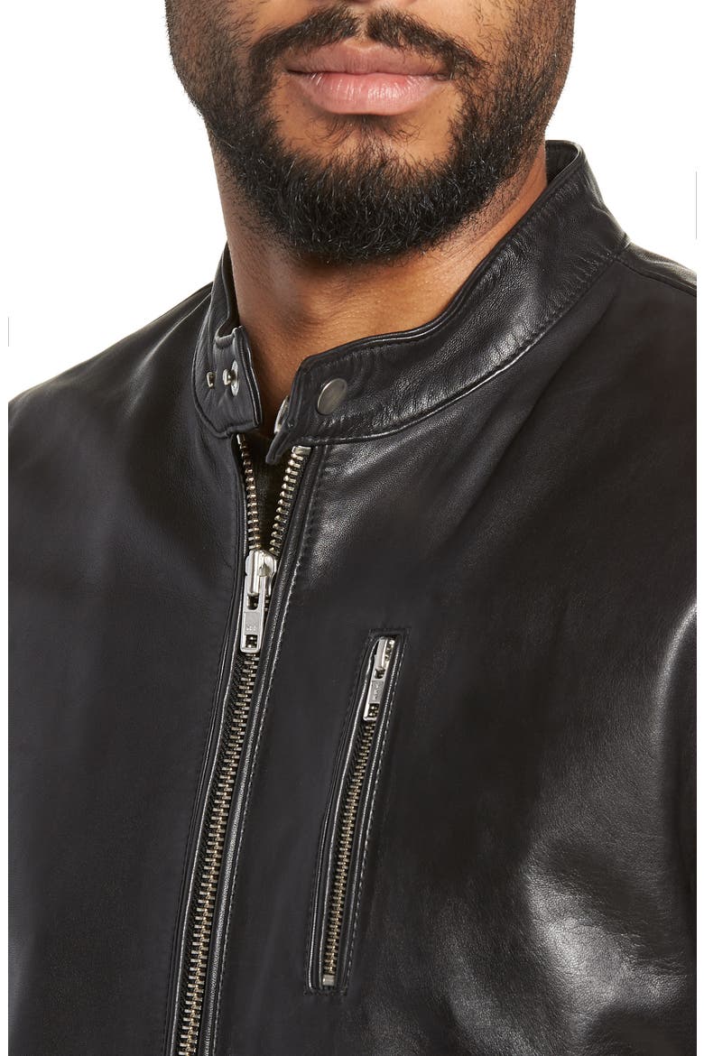 Leather Racer Jacket, Alternate, color, BLACK