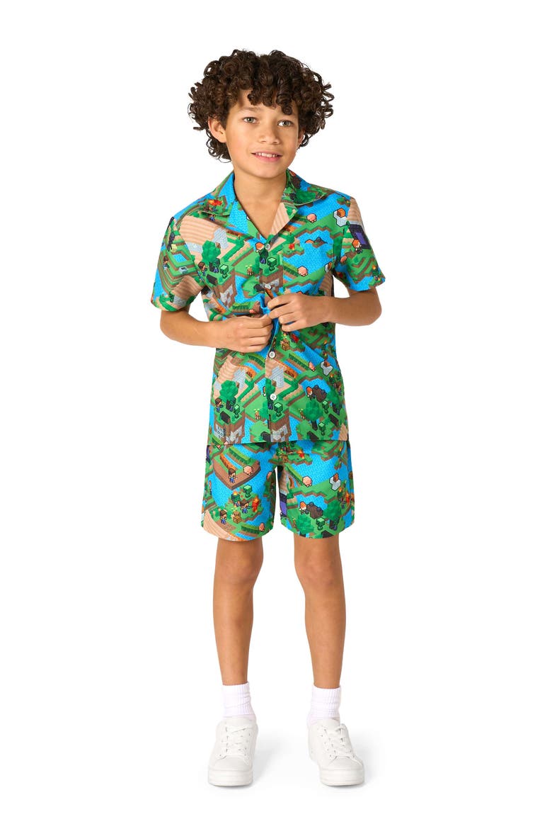 Kids' Minecraft - Overworld Shirt & Shorts Set, Main, color, Green