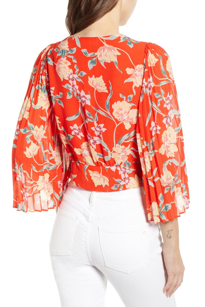 the Label Floral Pleated Sleeve Wrap Blouse, Alternate, color, RED/ PEACH FLORAL