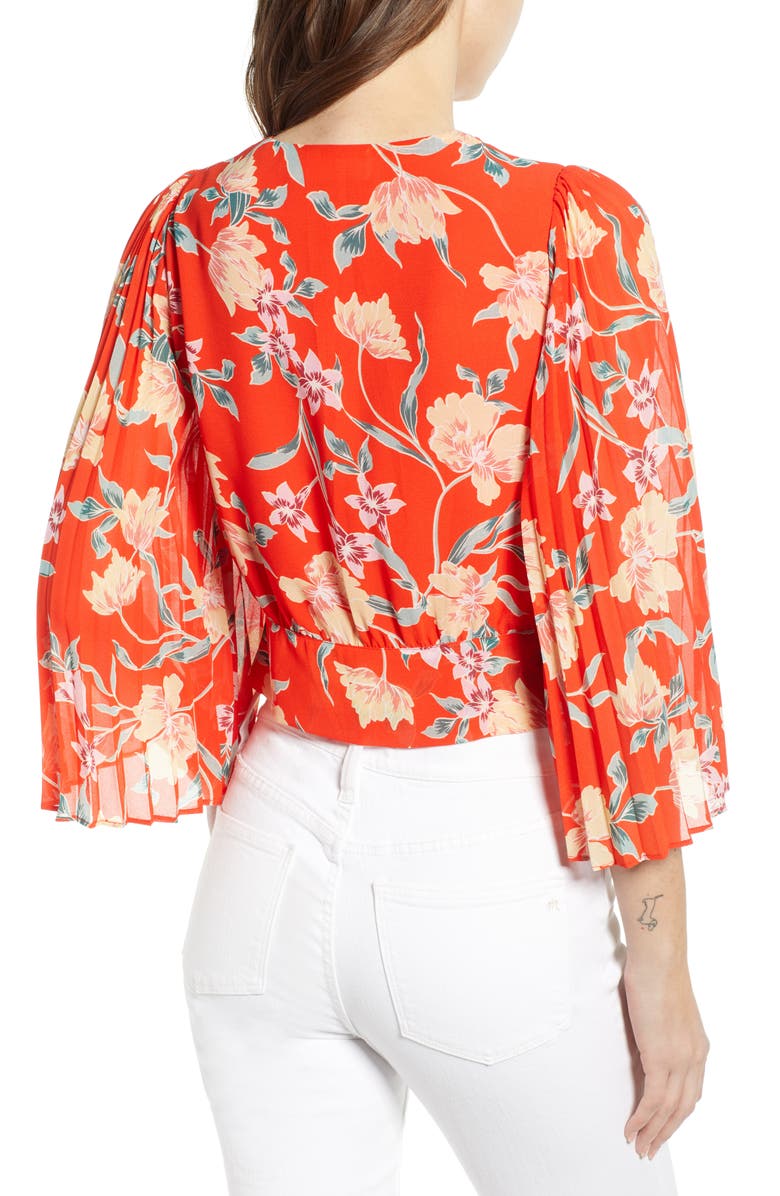 ASTR the Label Floral Pleated Sleeve Wrap Blouse, Alternate, color, Red/ Peach Floral