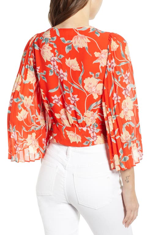 Astr The Label Floral Pleated Sleeve Wrap Blouse In Multi