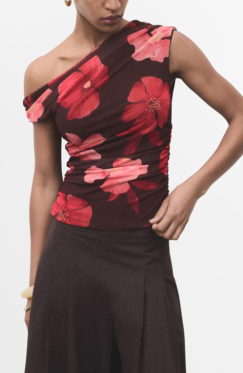 Floral Asymmetric One-Shoulder Top