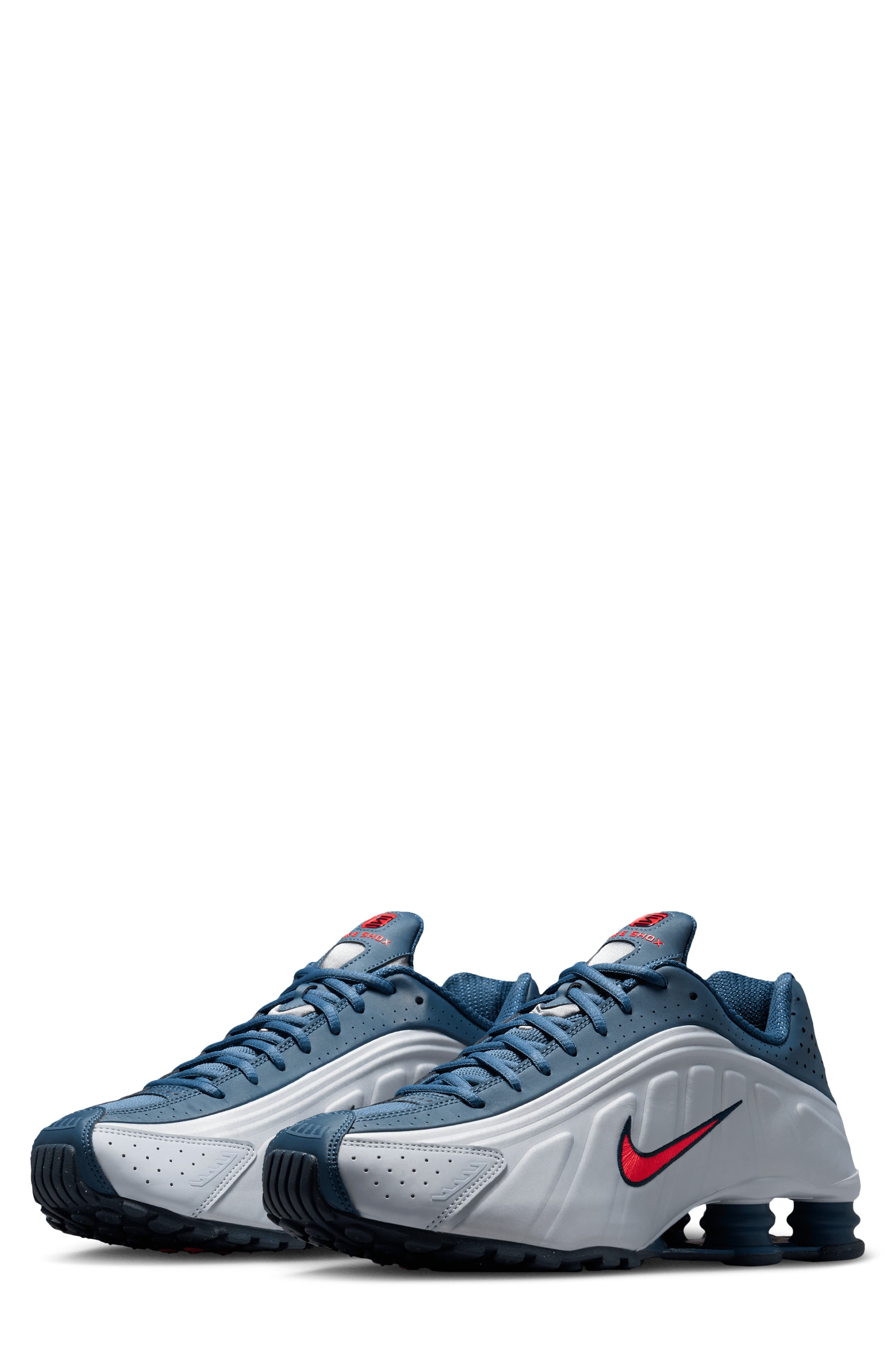 Shox R4 Sneaker, Main, color, FOOTBALL GREY/ SLATE/ BLUE