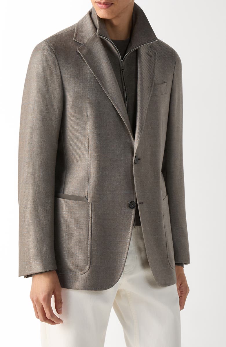 ZEGNA Oasi Cashmere Blend Sport Coat with Detachable Bib, Main, color, Dark Taupe Melange