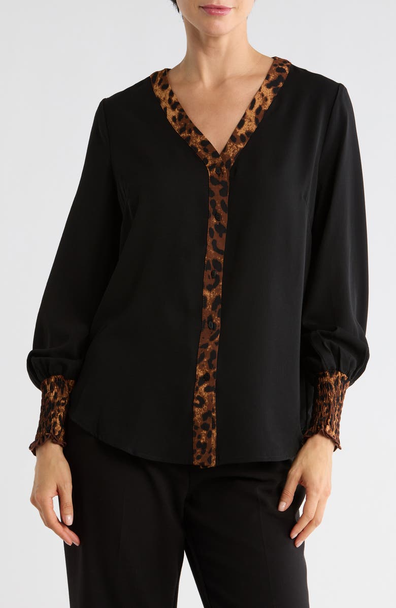 PATRIZIA LUCA Print Trim Button-Up Top, Main, color, Black