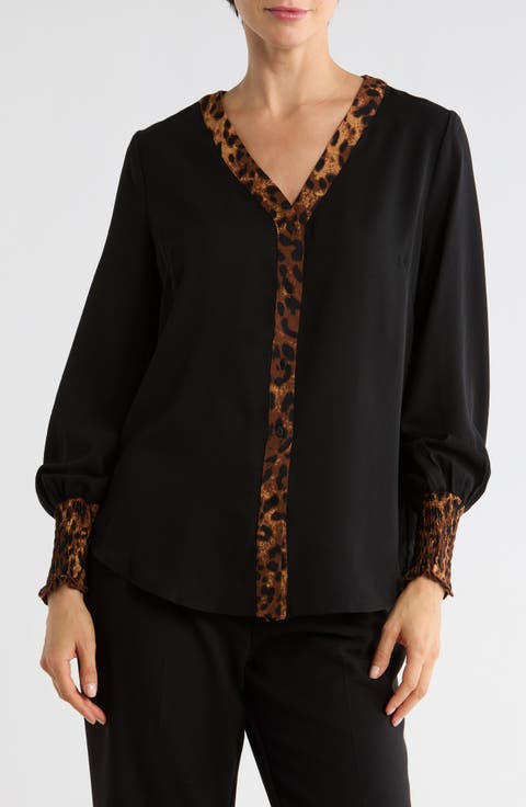 Print Trim Button-Up Top