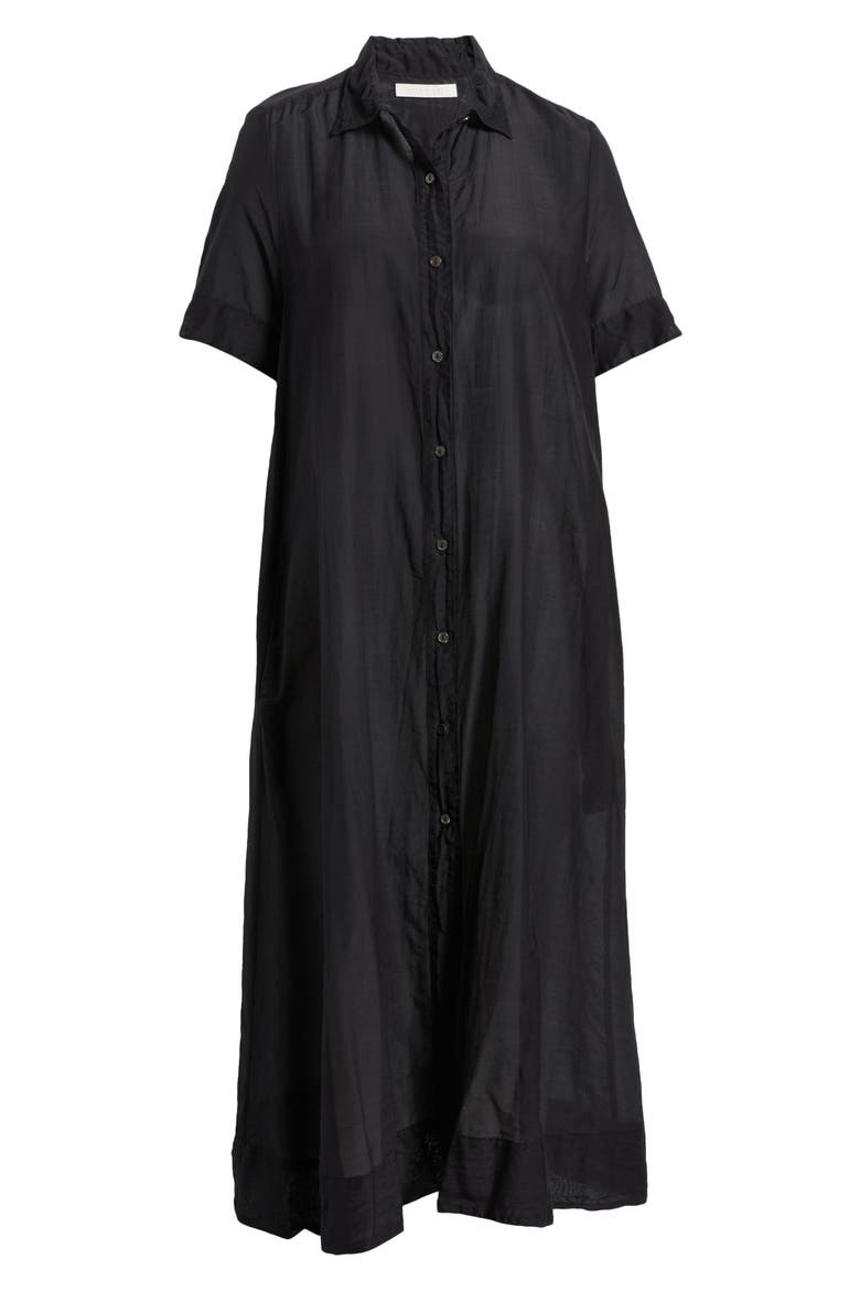 Cotton & Silk Shirtdress, Alternate, color, BLACK