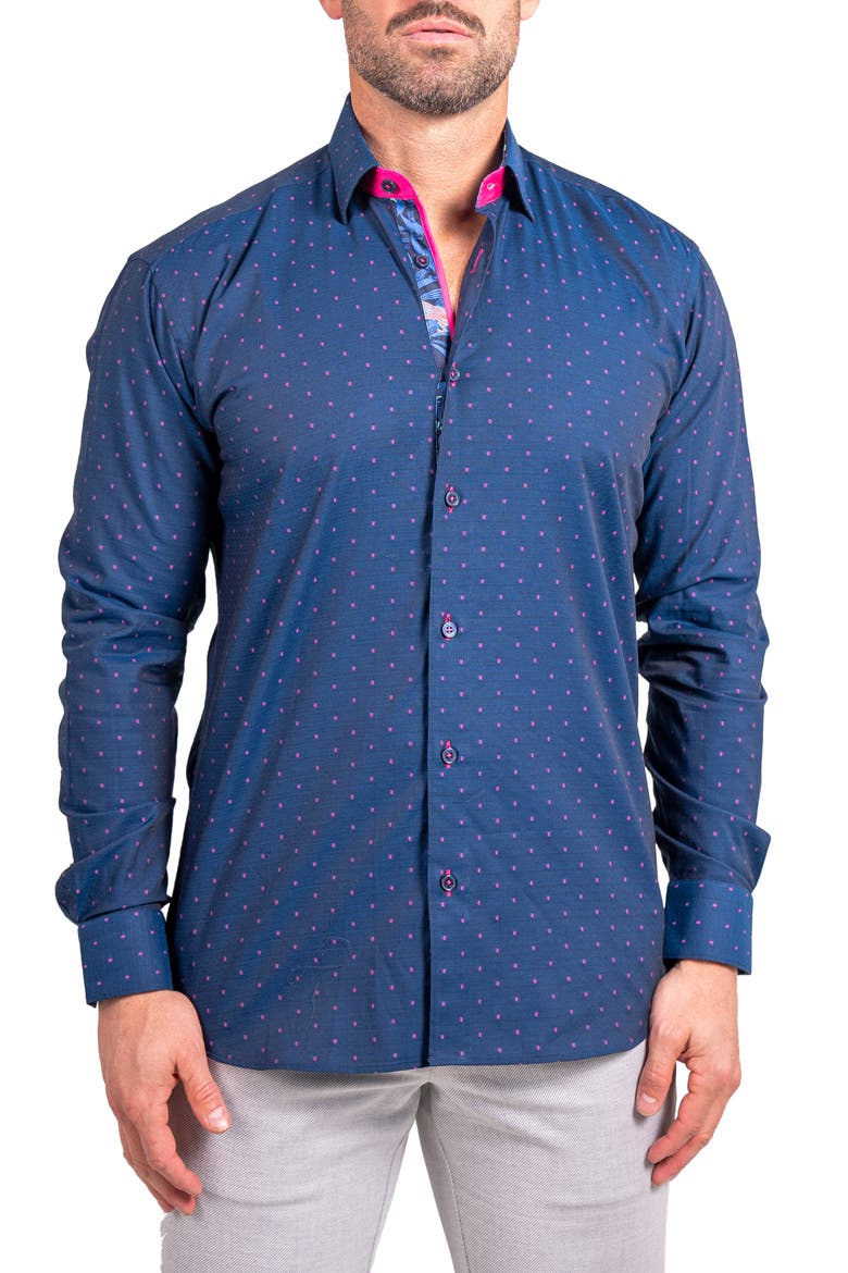 Fibonacci Ascension Contemporary Fit Button-Up Shirt, Main, color, BLUE