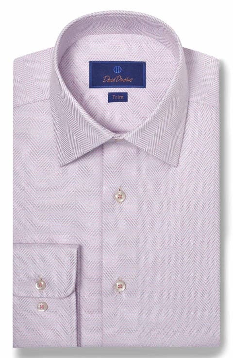 Trim Fit Tic Herringbone Dress Shirt