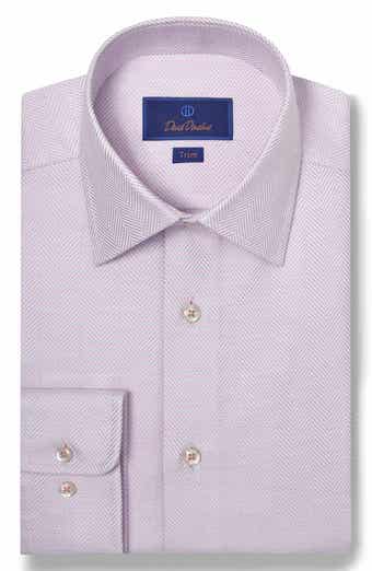 David Donahue Trim Fit Tic Herringbone Dress Shirt