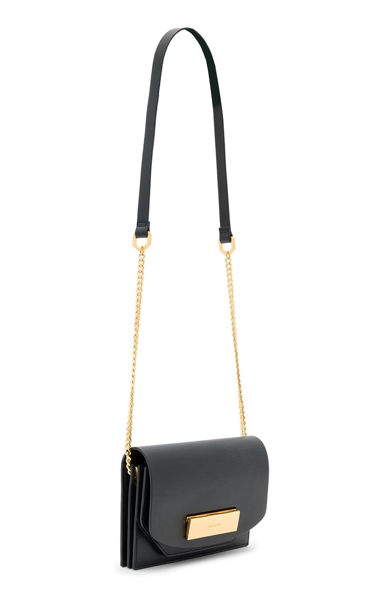 AllSaints Etta Leather Clutch, Alternate, color, Black