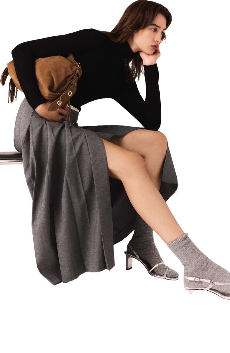 maje Long pleated skirt, Alternate, color, Grey