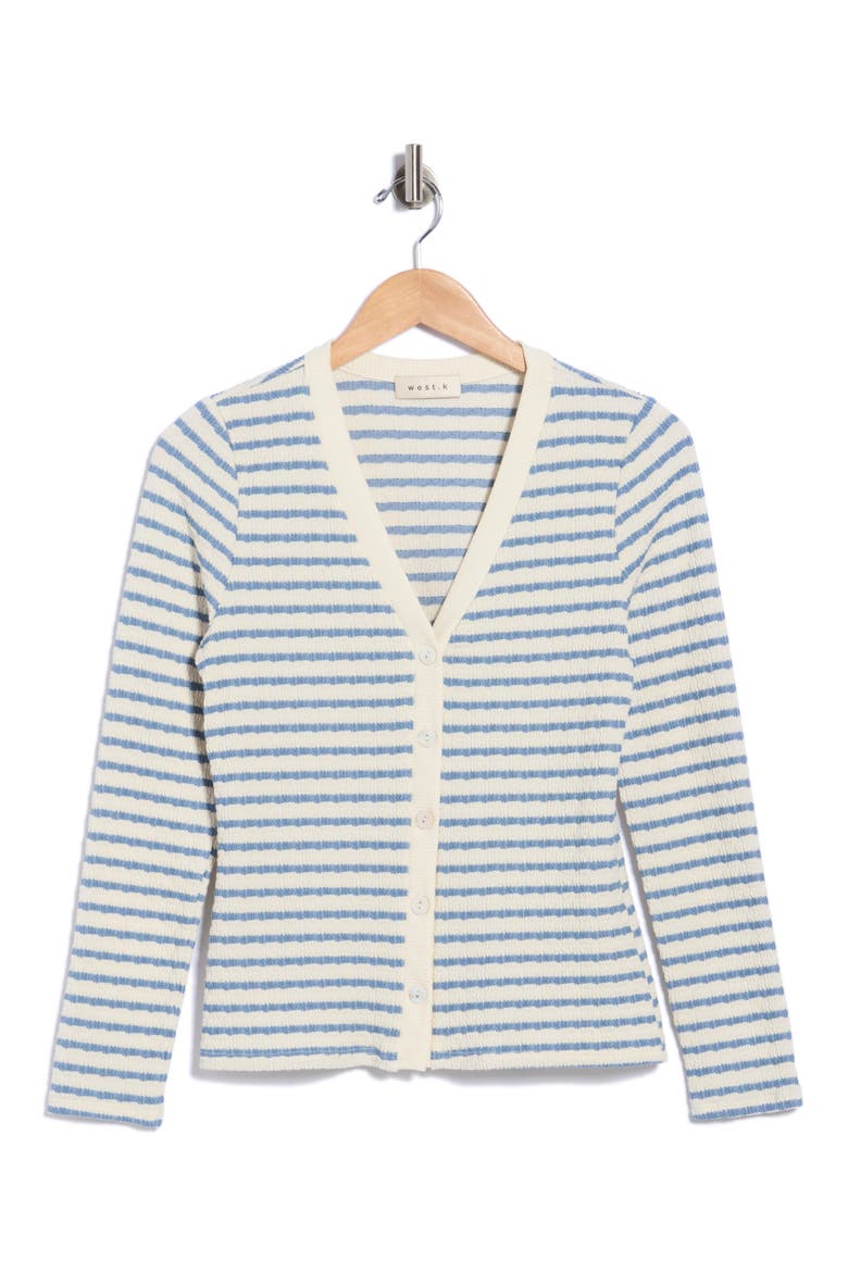 Striped V-Neck Cardigan, Alternate, color, BLUE STRIPE
