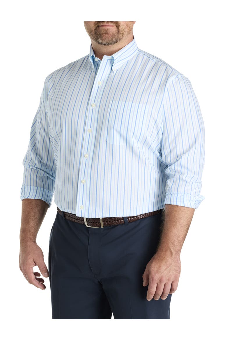 Big & Tall  Non-Iron Striped Broadcloth Sport Shirt, Main, color, AQUA STRIPE