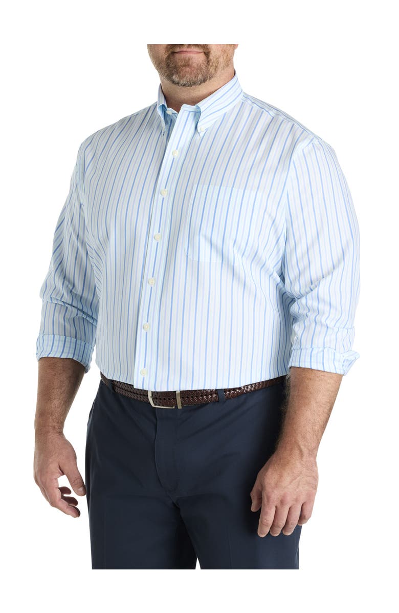 Brooks Brothers Big & Tall Non-Iron Striped Broadcloth Sport Shirt, Main, color, Aqua Stripe